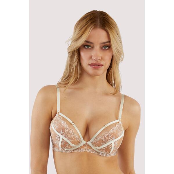 プレイフルプロミス レディース アンダー御召しもの ブラ 御花柄 御花 Playful Promises Cassia Ivory Floral Embroidery Caged Bra Ivory 象牙色