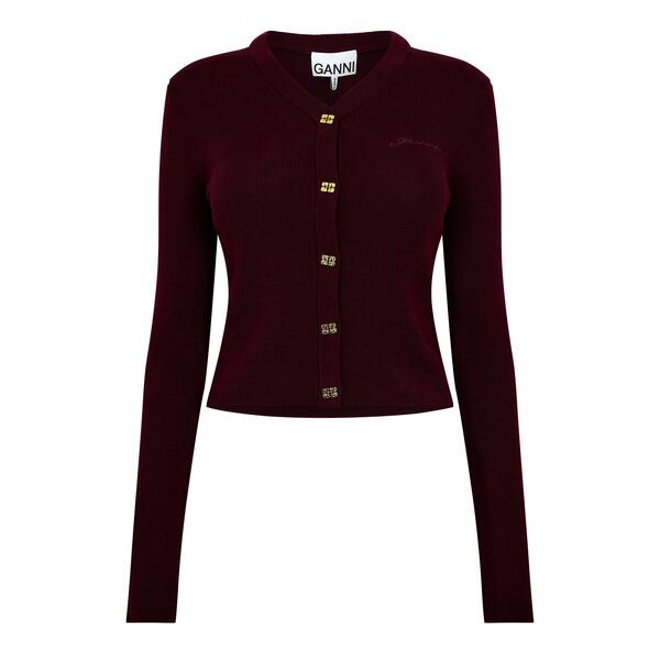 ガニー レディース アウター ジレー Ganni Rib Cardie Ld61 Redahlia 赤いこと