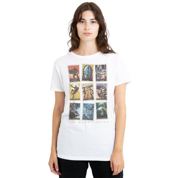 はやりっ児 ウォーズ レディース トップス プルオーバー Star Wars The Mandalorian Distressed Trading Card Grid T-Shi White 白いこと