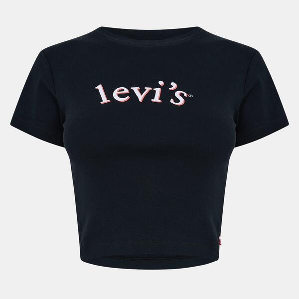 リーヴァイズジーンズ レディース トップス ティーシャツ Levis Women\u0027short Sleeve Boxy Western Criss Cross Baby Tee Black Serif 黒いこと