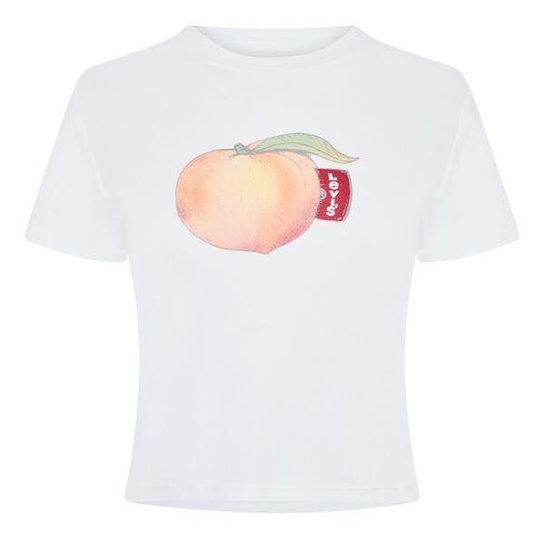 リーヴァイズジーンズ レディース トップス ティーシャツ Levis Women\u0027short Sleeve Boxy Western Criss Cross Baby Tee White Peach 白いこと