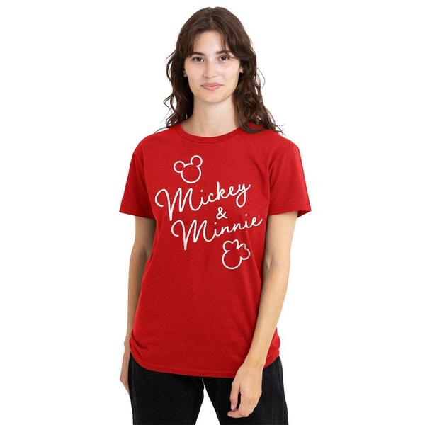 ウォルトディズニー レディース トップス ティーシャツ Disney Mickey And Minnie Classic Signatures T-Shirt Red 赤いこと