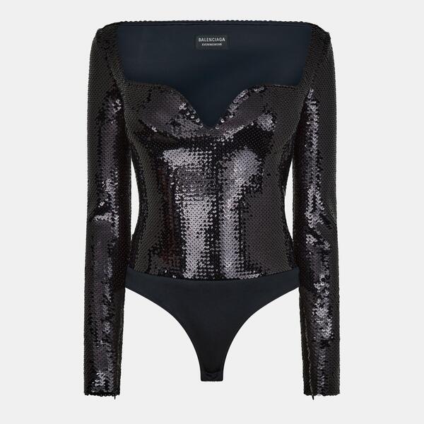 バレンシアガ レディース トップス プルオーバー 上半身背広 Balenciaga Women\u0027structured Bodysuit Black 黒いこと