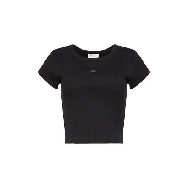 カルバンクライン レディース トップス シャツ リブ Calvin Klein Jeans Women's Woven Ribbed Baby Tee Black ブラック｜ReVida 店