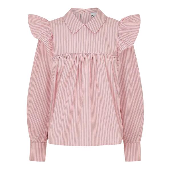 ガニー レディース トップス プルオーバー 筋目 オックスフォード Ganni Women\u0027s Oxford Frill Pleated Top Chalk Pink 車輪止め