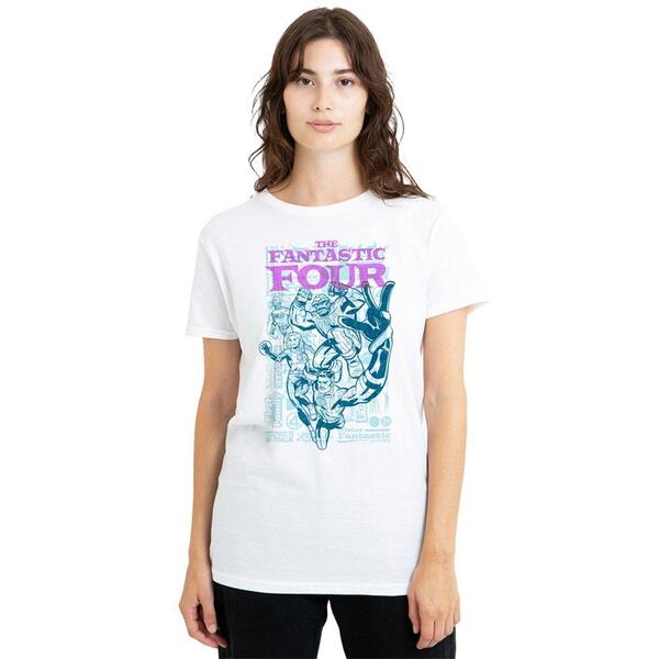 マーベル レディース トップス ティーシャツ Marvel Fantastic Four Lineart Heroic First Family T-Shirt White 白いこと