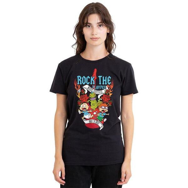 ニコロデオン レディース トップス ティーシャツ Nickelodeon Rugrats Rock The Playpen Music Festival T-Shirt Black 黒いこと