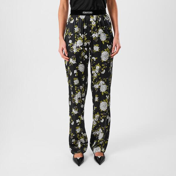 トム・ジェラルド・r・フォード レディース ボトムス 心地よいズボン下 繻子 地絹 Tom Ford Women\u0027s Plain Silk Stretch Satin Pj Pants Black 黒いこと
