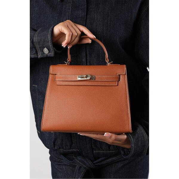 ホエアズザットフロム レディース 御徒面子 ミニ Wheres That From Wheres Top Handle Satchel Mini Tote Bag with Turn-Lock Brown 赤銅色