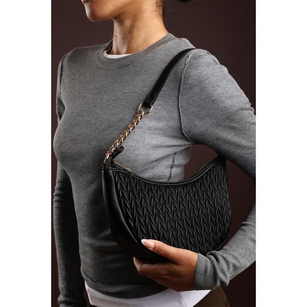 ホエアズザットフロム レディース 御徒面子 キルティング Wheres That From Wheres Quilted Crescent Shoulder Bag インチ Chain Detail Black 黒いこと