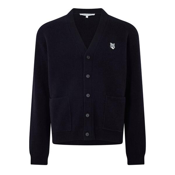 メゾンキツネ メンズ アウター ニット・セーター カーディガン Maison Kitsune Men's Fox Hood Milano Lamb Cardigan Classic Navy ネイビー|ReVida 店
