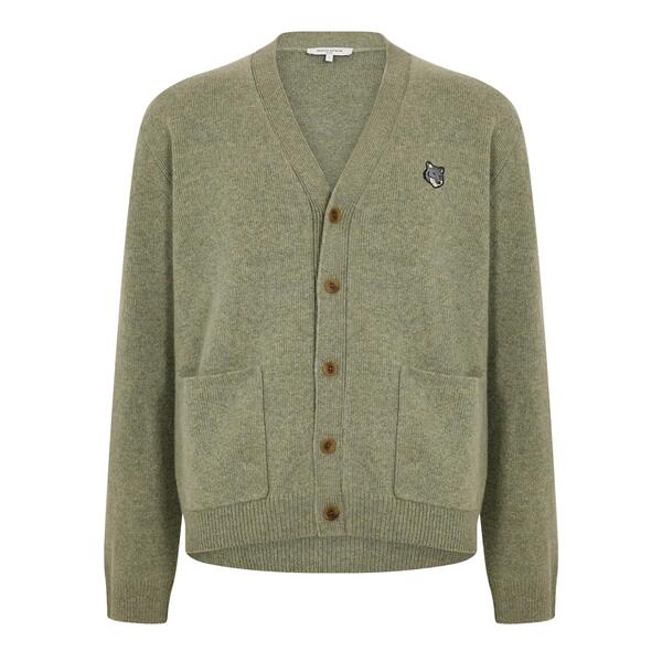メゾンキツネ メンズ アウター ニット・セーター カーディガン Maison Kitsune Men's Fox Hood Milano Lamb Cardigan Laurel Green グリーン｜ReVida 店