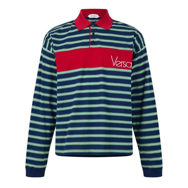 ヴェルサーチ メンズ トップス スポーツシャツ Versace Vint Str LSn64 Ink/Grass/Wht