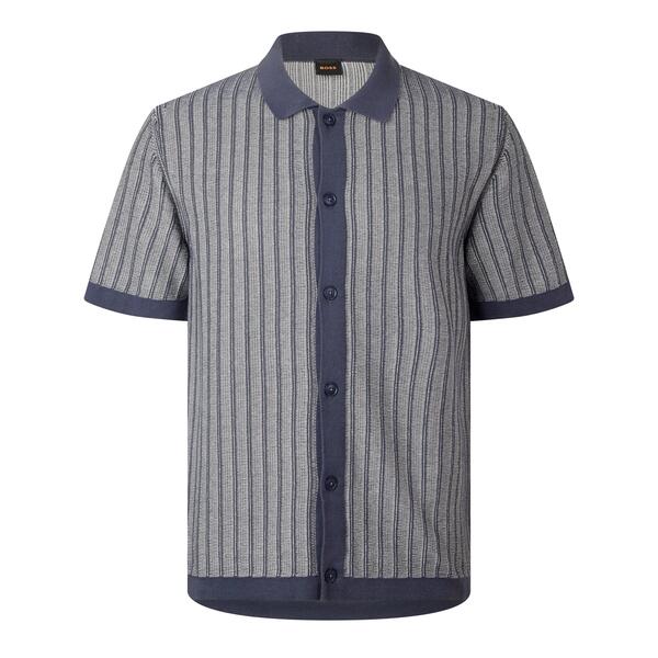 ボス メンズ トップス シャツ Boss Men's Patterned Short Sleeve Shirt Dark Blue 406 ブルー|ReVida 店