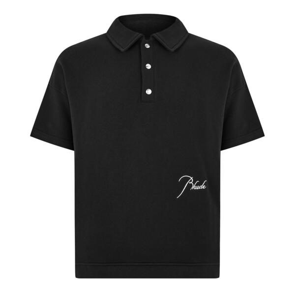 ルード メンズ トップス シャツ Rhude Men's Pique Short Sleeve Tailored Fit Shirt Black 0372 ブラック|ReVida 店