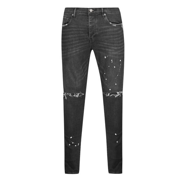 パープルブランド メンズ ボトムス ジーンズズボン下 デニム Purple Brand Mid Rise Slim Leg Jeans Black Overspray 黒いこと