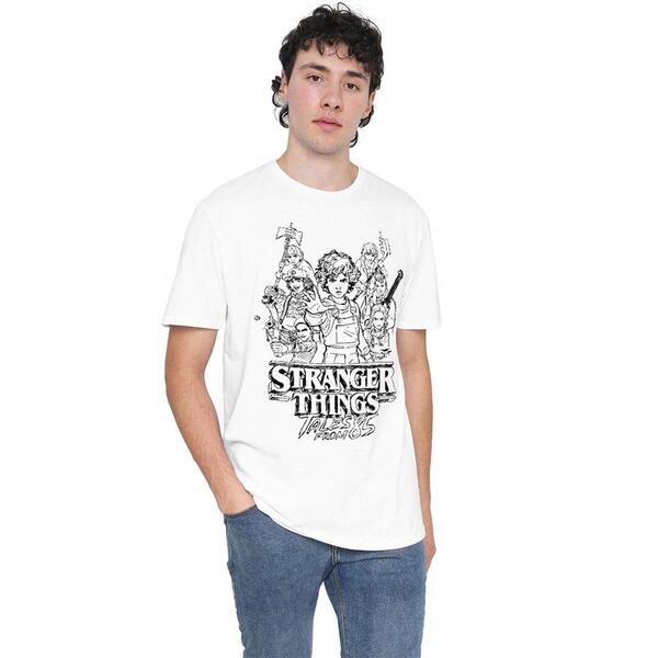 ストレンジャーシングス メンズ トップス プルオーバー Stranger Thingstranger Things Tales From 85 Group Sketch T Shirt White 白いこと