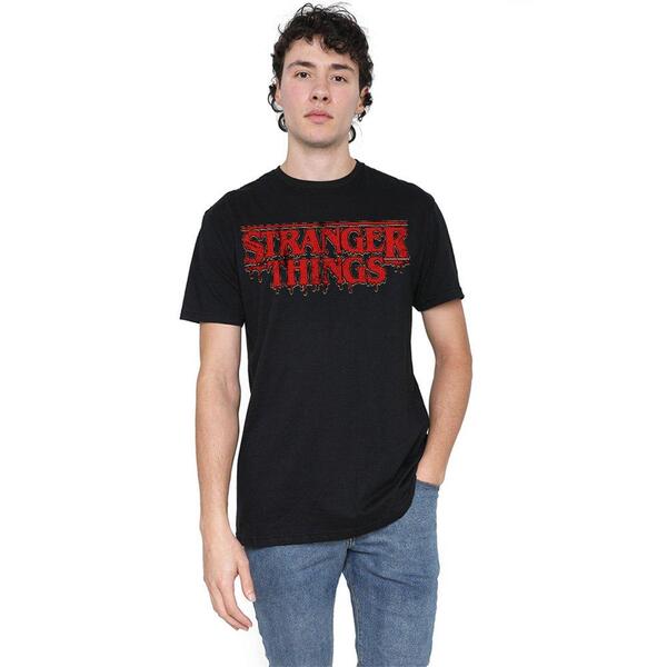 ストレンジャーシングス メンズ トップス プルオーバー ロゴタイプ Stranger Thingstranger Things Retro Drippy Logo T-Shirt Black 黒いこと