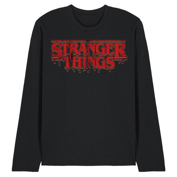 ストレンジャーシングス メンズ トップス プルオーバー ロゴタイプ Stranger Thingstranger Things Retro Drippy Logo Long Sleeve T-Sh Black 黒いこと