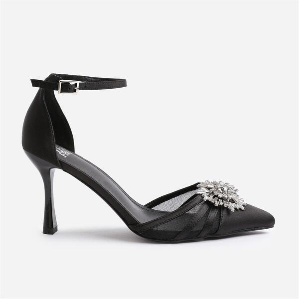 ホエアズザットフロム レディース シューズ サンダル 踵 Wheres That From Vera Wide Fit Higheel With Pointed Toe Andiama Black Satin 黒いこと