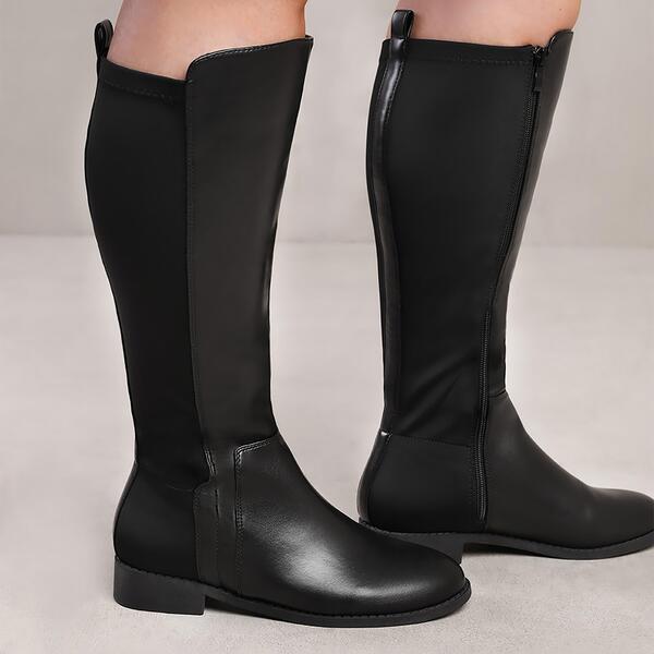 ホエアズザットフロム レディース シューズ ブーツ・レインブーツ Wheres That From Parker Black Wide Calf Knee High Boots Black Pu ブラック｜ReVida 店