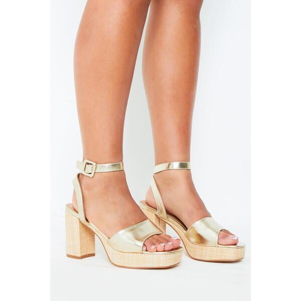 御姉さん 帝国 レディース シューズ サンダル プラットホーム 踵 Missy Empire Women\u0027s Gold Strap Block Platform Heeled Sandals Gold ゴールド