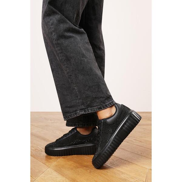 ホエアズザットフロム レディース シューズ スニーカー スピード競技 Wheres That From Lace Up Trainer with Diamante pattern and chunky sole Black 黒いこと