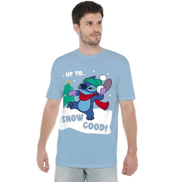 ウォルトディズニー メンズ トップス プルオーバー Disney Lilo \u0026 Stitch Up To Snow Good At Christmas Mens T- Light Blue 青色