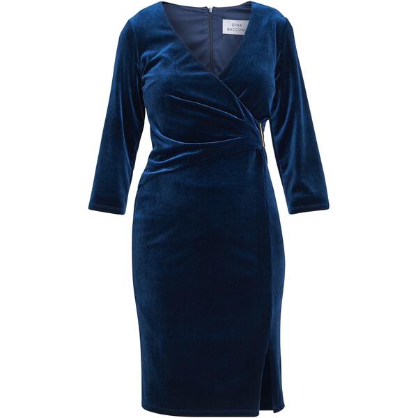 ジーナバッコーニ レディース トップス 衣装 天鵝絨 Gina Bacconi Rachael Velvet Dress With Gold Trim Navy 米国海軍