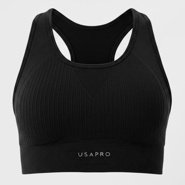 ユーエスエープロ レディース アンダー御召しもの ブラ USA Pro UP Seamless Crop Sports Bra Black 黒いこと