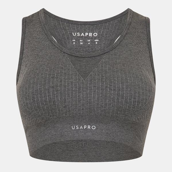 ユーエスエープロ レディース アンダー御召しもの ブラ USA Pro UP Seamless Crop Sports Bra Charcoal 濃灰色