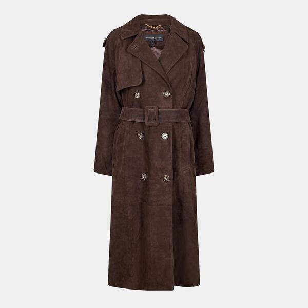 ダナキャラン レディース アウター 上衣・上衣 スエードクロス 厚地の外套 Donna Karan Women\u0027suede Trench Coat Chocolate Brown 赤銅色