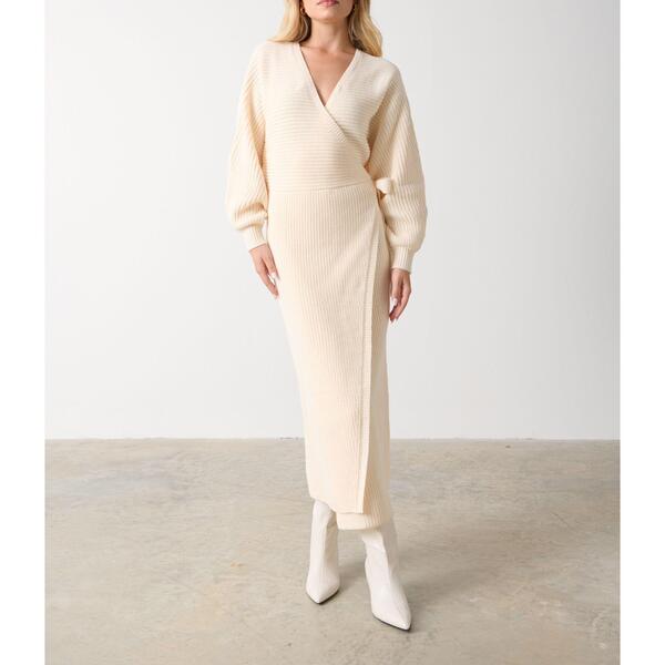 プリティラヴィッシュ レディース トップス 衣装 編み物 Pretty Lavish Women\u0027s P. Aidan Wrap Knitted Jumper Dress Cream 皮膚軟化剤