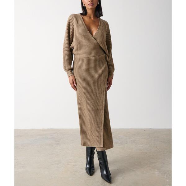プリティラヴィッシュ レディース トップス 衣装 編み物 Pretty Lavish Women\u0027s Aidan Wrap Knitted Jumper Dress Brown 赤銅色