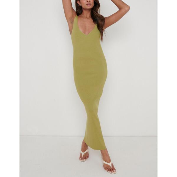 プリティラヴィッシュ レディース トップス ワンピース リブ Pretty Lavish Lara Ribbed Midaxi Dress Olive オリーブ|ReVida 店