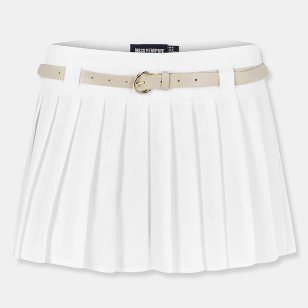 御姉さん 帝国 レディース 下つ方スコート 筋目 ミニ Missy Empire Belted Pleated Mini Skirt White 白いこと