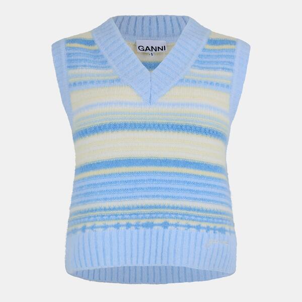 ガニー レディース アウター ジレー より良い スウェーター Ganni Women\u0027stripe Sweater Vest Skyway 縞模様