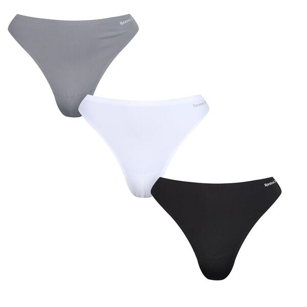 リーボック レディース アンダーお召しもの ズボン下 Reebok Womens 3 Pack Thongs Rae Black/Whit/Grey 黒いこと