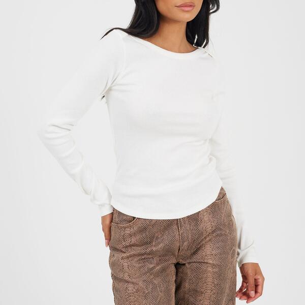 ブレーブソウル レディース トップス プルオーバー Brave Soul Womens Long Sleeve Boat Neck Top with Wide Binding Detail Cream 皮膚軟化剤