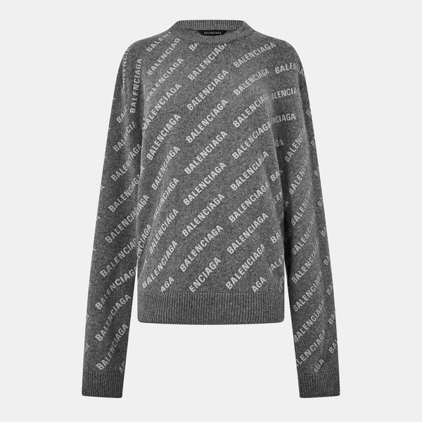バレンシアガ レディース アウター パーカー・スウェット ミニ スウェーター ロゴタイプ Balenciaga Mini All-over Logo Sweater Heather Grey 薄墨色