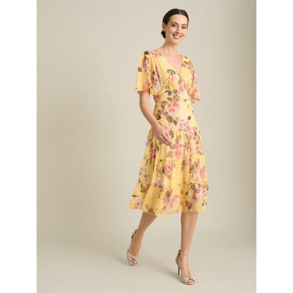 ジーナバッコーニ レディース トップス ワンピース シフォン フラワー柄 フラワー Gina Bacconi Agatha Floral Chiffon Dress Yellow イエロー|ReVida 店