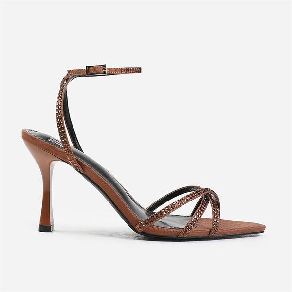 ホエアズザットフロム レディース シューズ サンダル ヒール Wheres That From Eben Cross Over Strap With Gem Detailing Heels In Chocolatesatin｜ReVida 店 13,666円