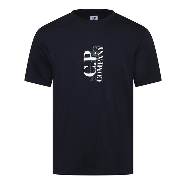 シーピーカンパニー メンズ トップス Tシャツ ジャージー ロゴ CP Company 30/1 Jersey Verticalogo T-Shirt Navy ネイビー｜ReVida 店
