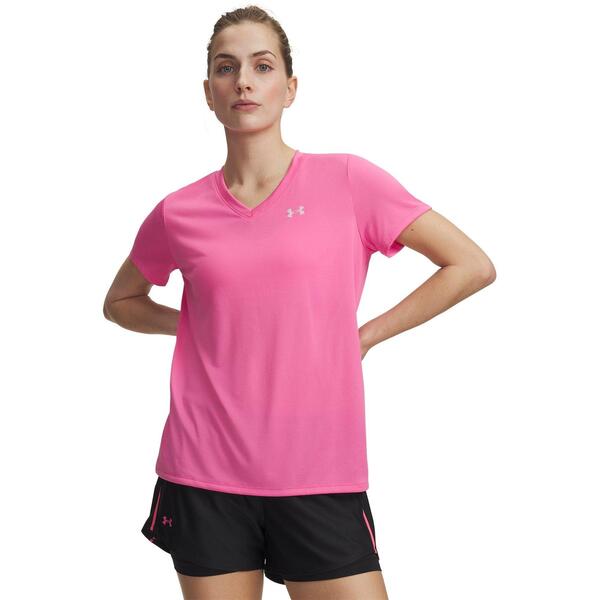 アンダーアーマー レディース トップス シャツ Vネック Under Armour Tech V-Neck Short Sleeve Womens Pink Frenzy ピンク|ReVida 店