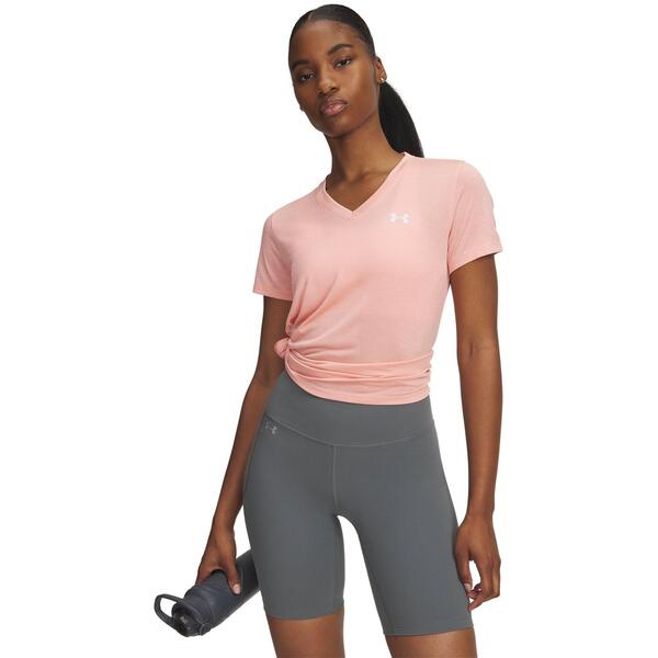 アンダーアーマー レディース トップス シャツ Vネック Under Armour Tech Twist V-Neck Short Sleeve Womens Posh Pink ピンク｜ReVida 店