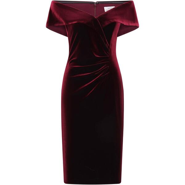 ジーナバッコーニ レディース トップス ワンピース ベルベット Gina Bacconi Selene Off The Shoulder Velvet Dress Burgundy バーガンディ｜ReVida 店