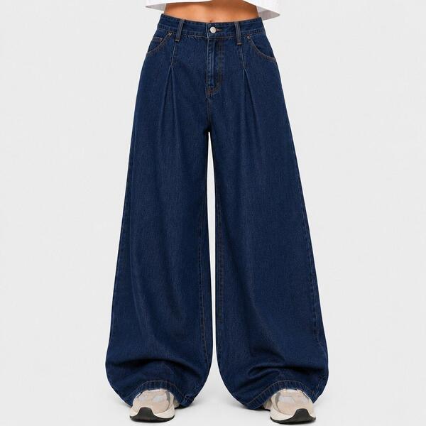 アイソウイットファースト レディース ボトムス デニムパンツ ワイドレッグ プリーツ I Saw It First Pleated Wide Leg Jean Indigo インディゴ|ReVida 店