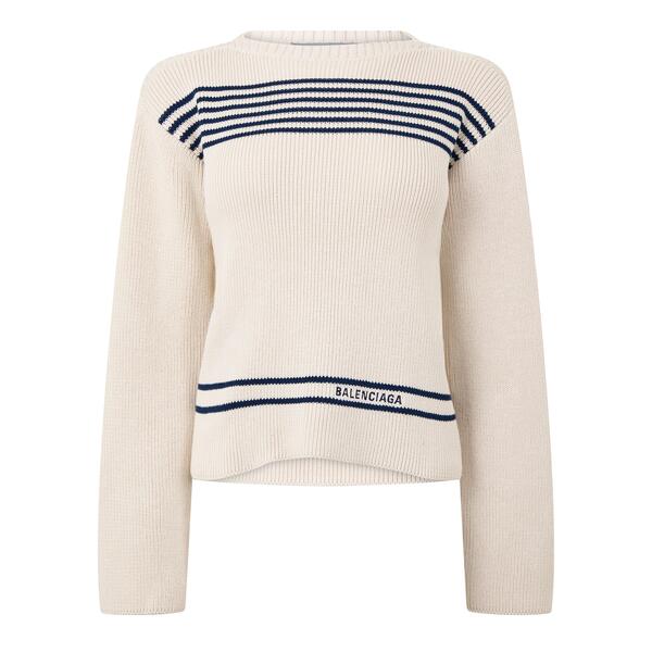バレンシアガ レディース アウター ニット・セーター Balenciaga Bal Mariniere Jumpr Ld64 White/Navy ホワイト｜ReVida 店