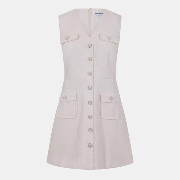 セルフポートレイト レディース トップス ワンピース ミニ Self Portrait Women's Tinsel Buckle Mini Dress Cream クリーム｜ReVida 店