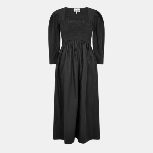 ガニー レディース トップス ワンピース Ganni Women's Poplin Smock Dress Black ブラック｜ReVida 店